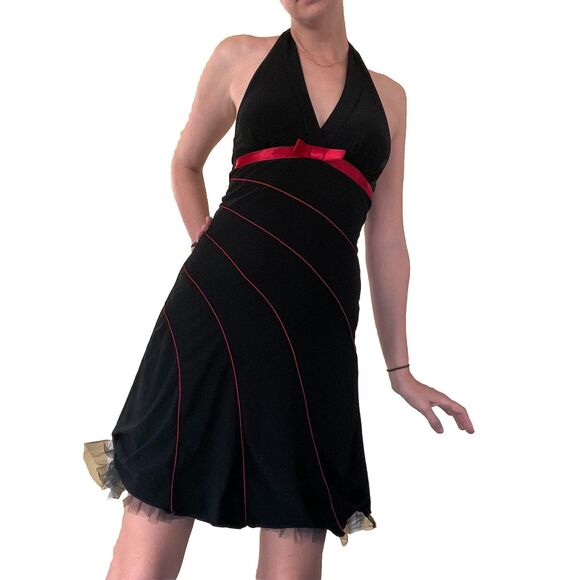 y2k LOVE TEASE Size S Emo Goth Halter Tulle Flare Fairy Hot Topic Red Black - Picture 1 of 7